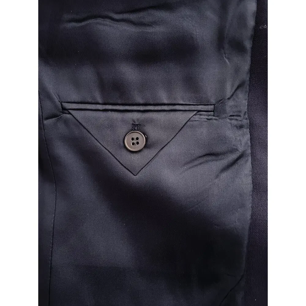 Vintage Men's Burberrys' Sport Coat Navy‎ Single Breasted Silver Logo Buttons